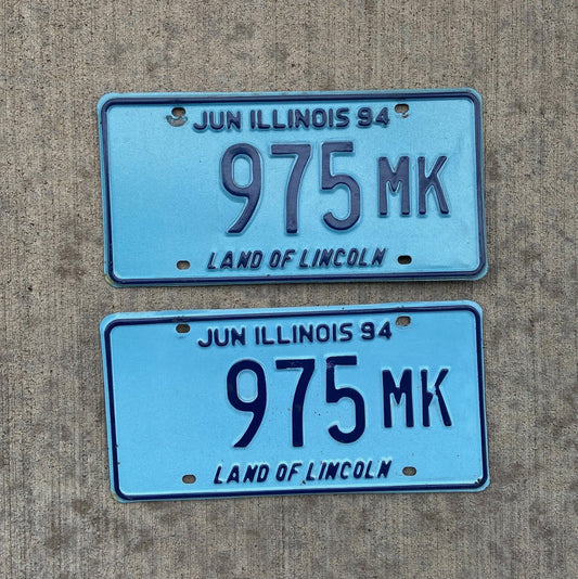 Photo of a 1994 Illinois Truck Mileage Tax License Plate Pair Auto Tag Garage Decor Vintage 975 MK with original patina