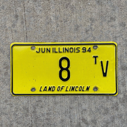 Photo of a 1994 Illinois Truck Tractor License Plate Auto Tag Garage Decor Vintage Low Number Single Digit 8 TV with original patina