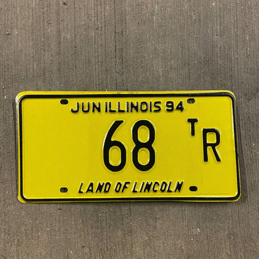 Photo of a 1994 Illinois Truck Tractor License Plate Auto Tag Garage Decor Vintage Low Number Two Digit 68 TR with original patina