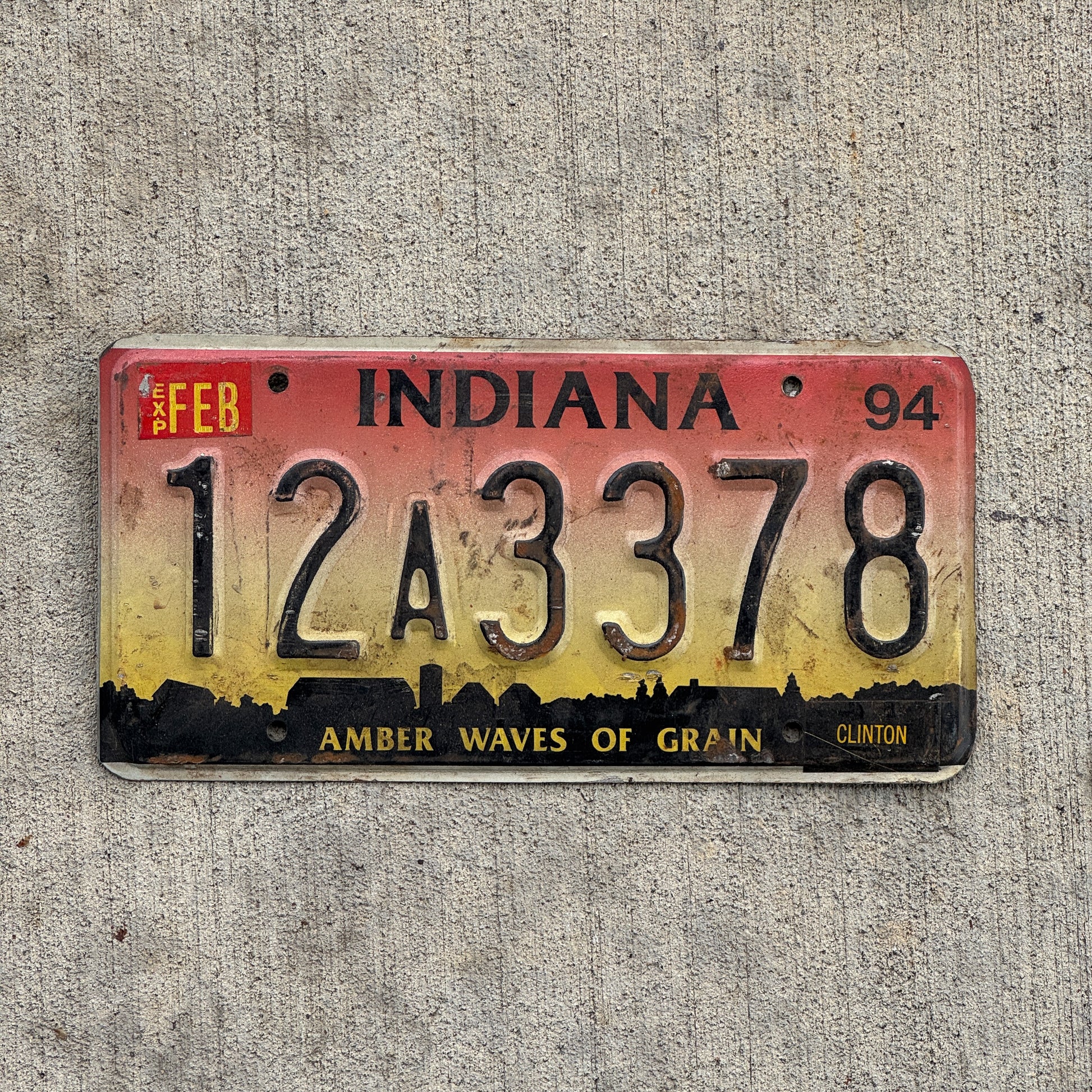 Photo of a 1994 Indiana License Plate Auto Tag Garage Decor Vintage 12 A 3378 with original patina