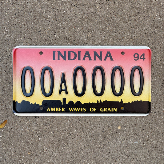 Photo of a 1994 Indiana Sample License Plate Auto Tag 1 Garage Decor 00A0000 with original patina