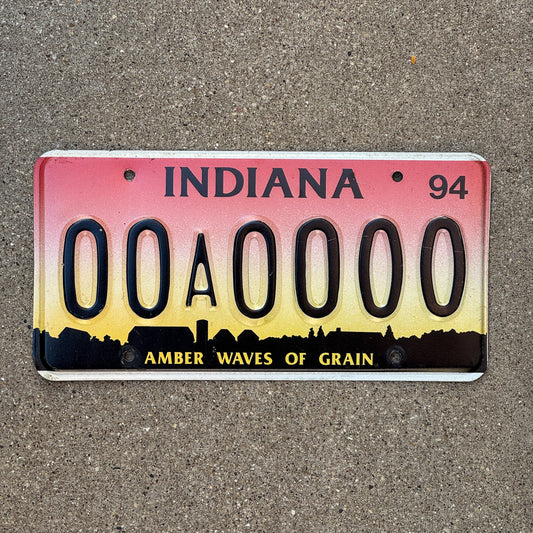 Photo of a 1994 Indiana Sample License Plate Auto Tag 2 Garage Decor 00A0000 with original patina
