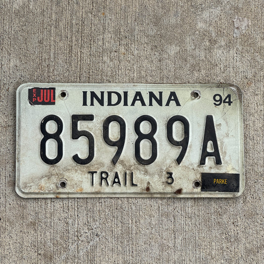 Photo of a 1994 Indiana Trailer License Plate Auto Tag Garage Decor Vintage 85989 A with original patina