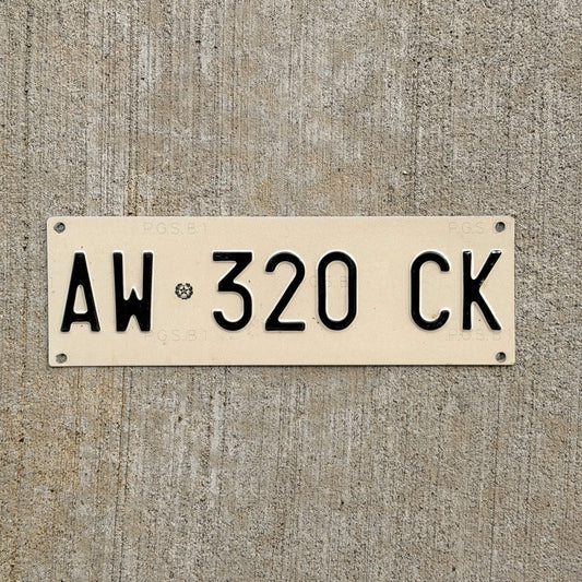 Photo of a 1994 Italy License Plate Auto Tag Garage Decor Vintage AW 320 CK with original patina