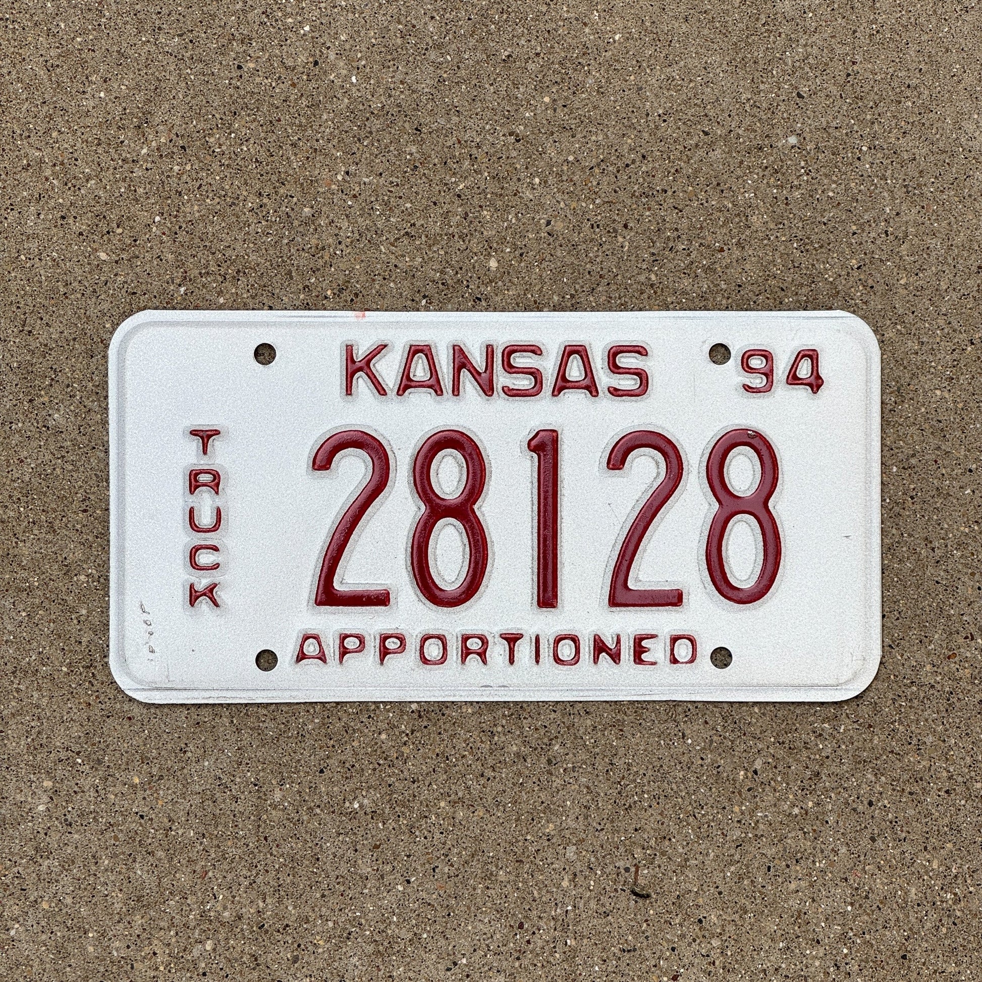 Photo of a 1994 Kansas Apportioned License Plate Auto Tag Garage Decor Vintage 28128