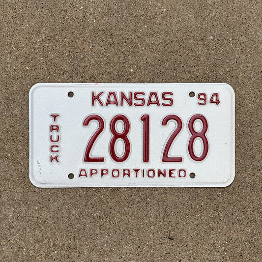 Photo of a 1994 Kansas Apportioned License Plate Auto Tag Garage Decor Vintage 28128
