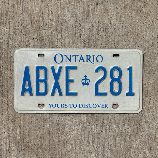 Photo of a 1994 Ontario License Plate Auto Tag Garage Decor Vintage ABXE 281 with original patina