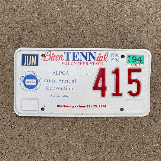 Photo of a 1994 Tennessee License Plate Auto Tag Garage Decor Vintage Chattanooga ALPCA Convention 415