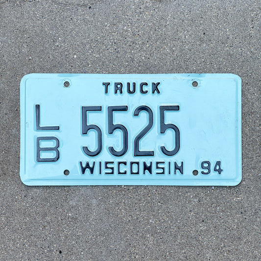 Photo of a 1994 Wisconsin Truck License Plate Auto Tag Garage Decor Vintage LB 5525 with original patina