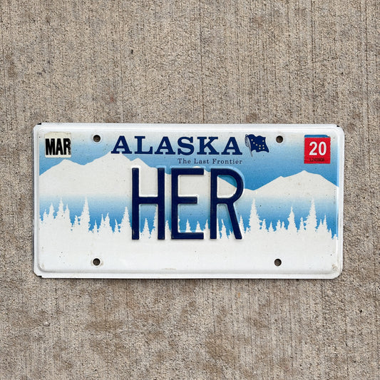 Photo of a 1995 2020 Alaska Vanity License Plate Auto Tag Garage Decor Vintage Hers Wall Decor HER with original patina