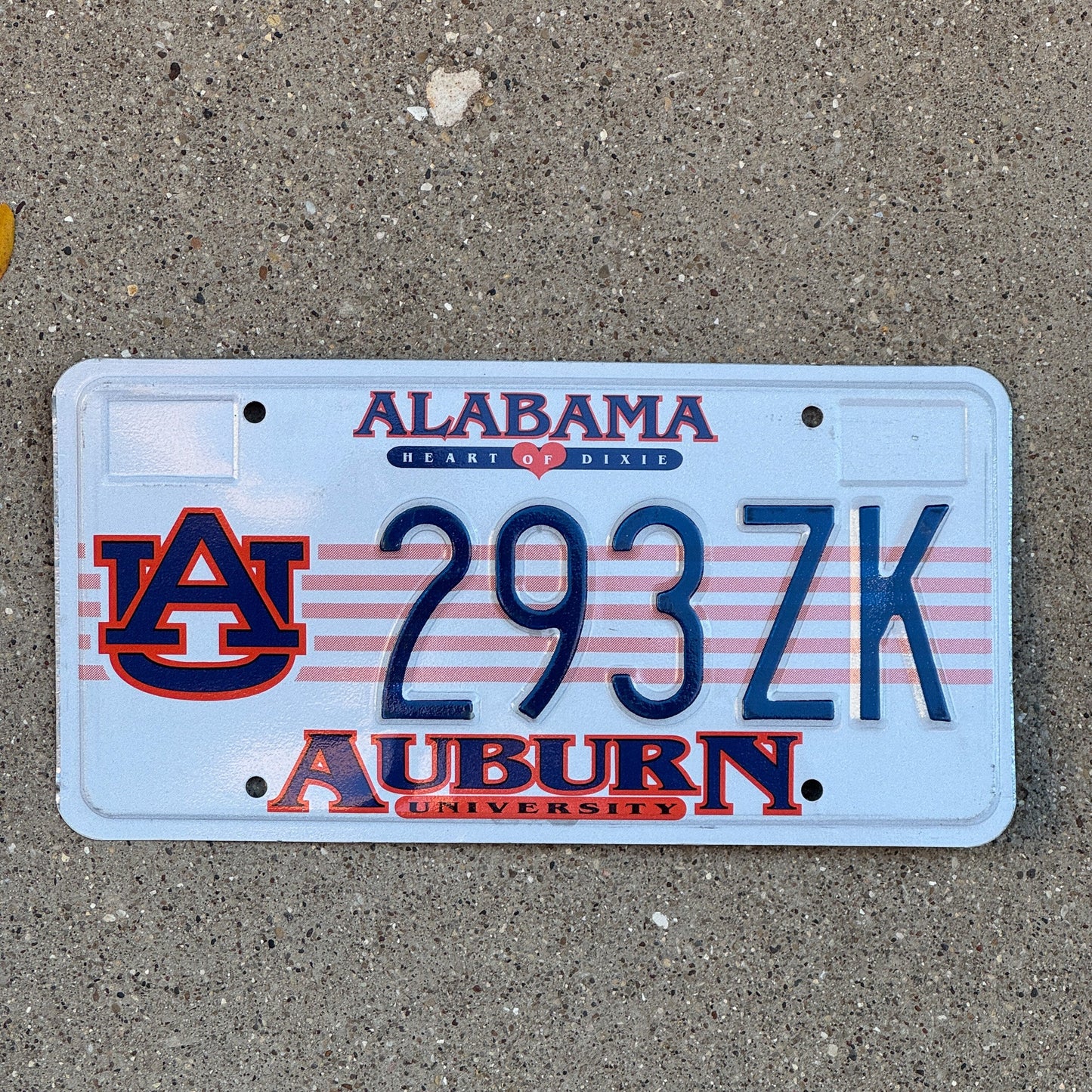 Photo of a 1995 Alabama Graphic / Specialty License Plate Auto Tag Garage Decor Vintage Auburn University 293 ZK with original patina