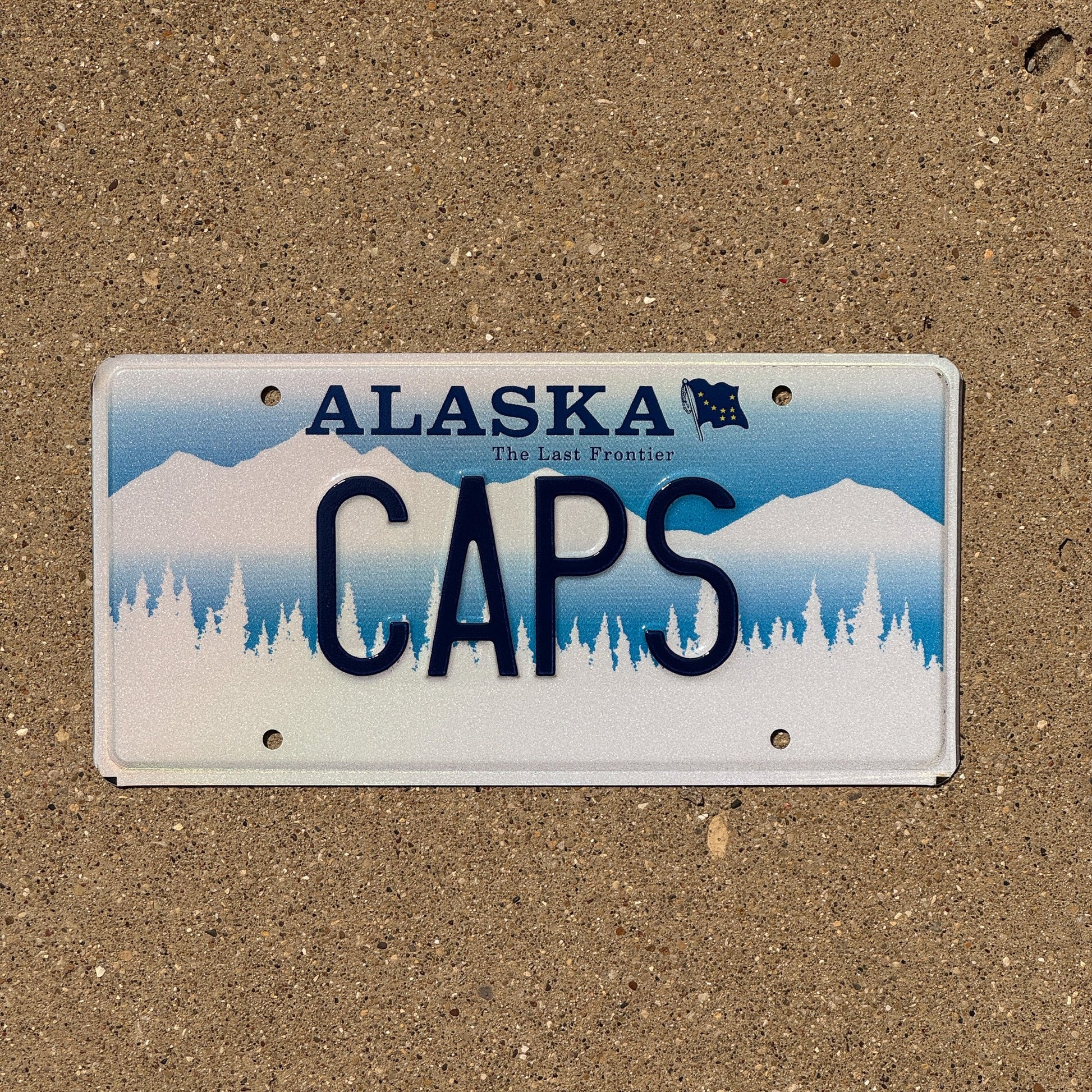 Photo of a 1995 Alaska Vanity License Plate Auto Tag Garage Decor Vintage Capitals CAPS