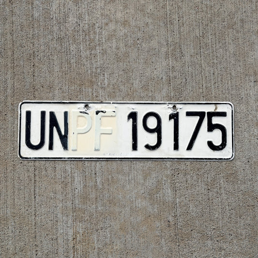 Photo of a 1995 Bosnia and Herzegovina United Nations License Plate Auto Tag Garage Decor Vintage Military UNPF 19175 with original patina