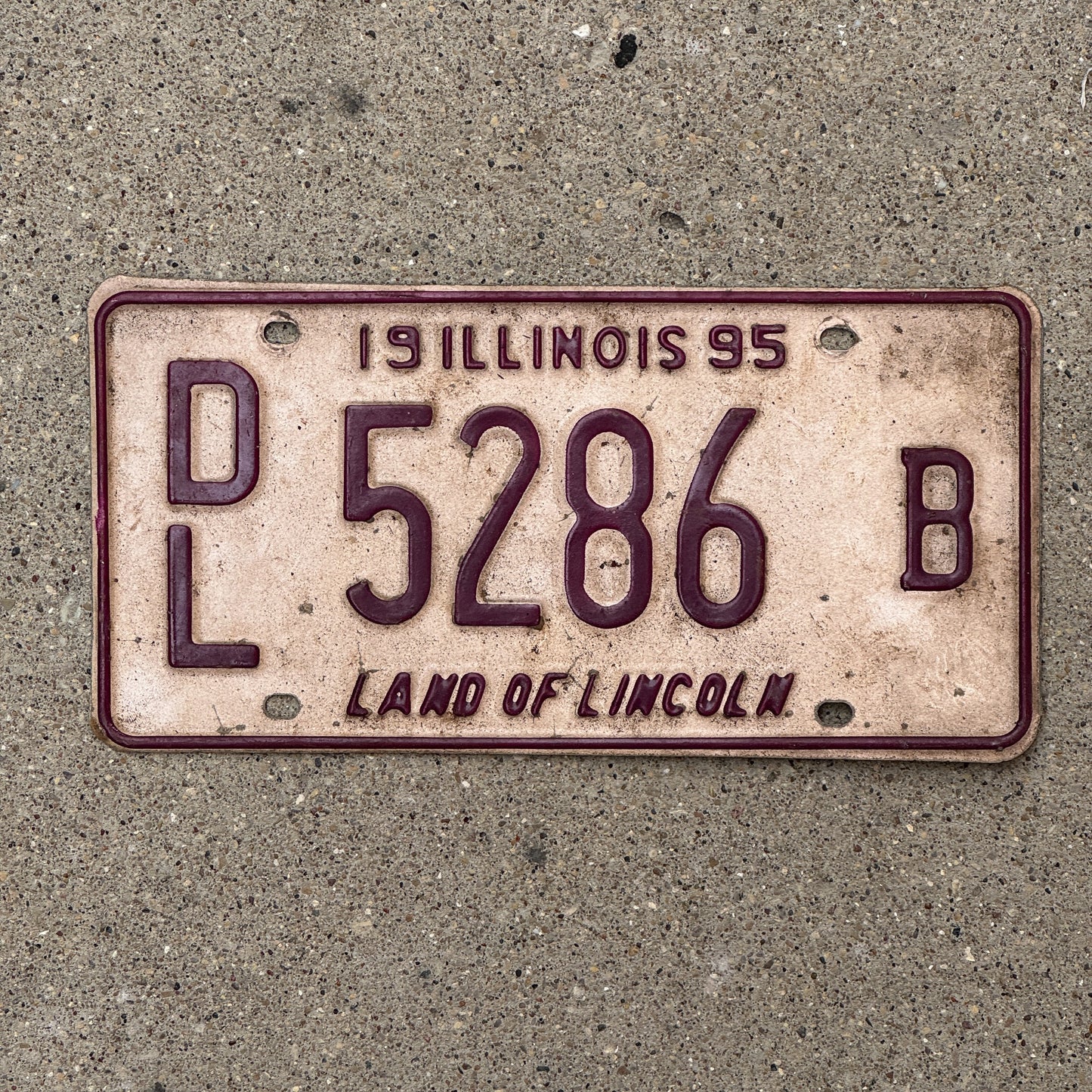 Photo of a 1995 Illinois Dealer License Plate Auto Tag 1 Vintage Garage 5286 B with original patina