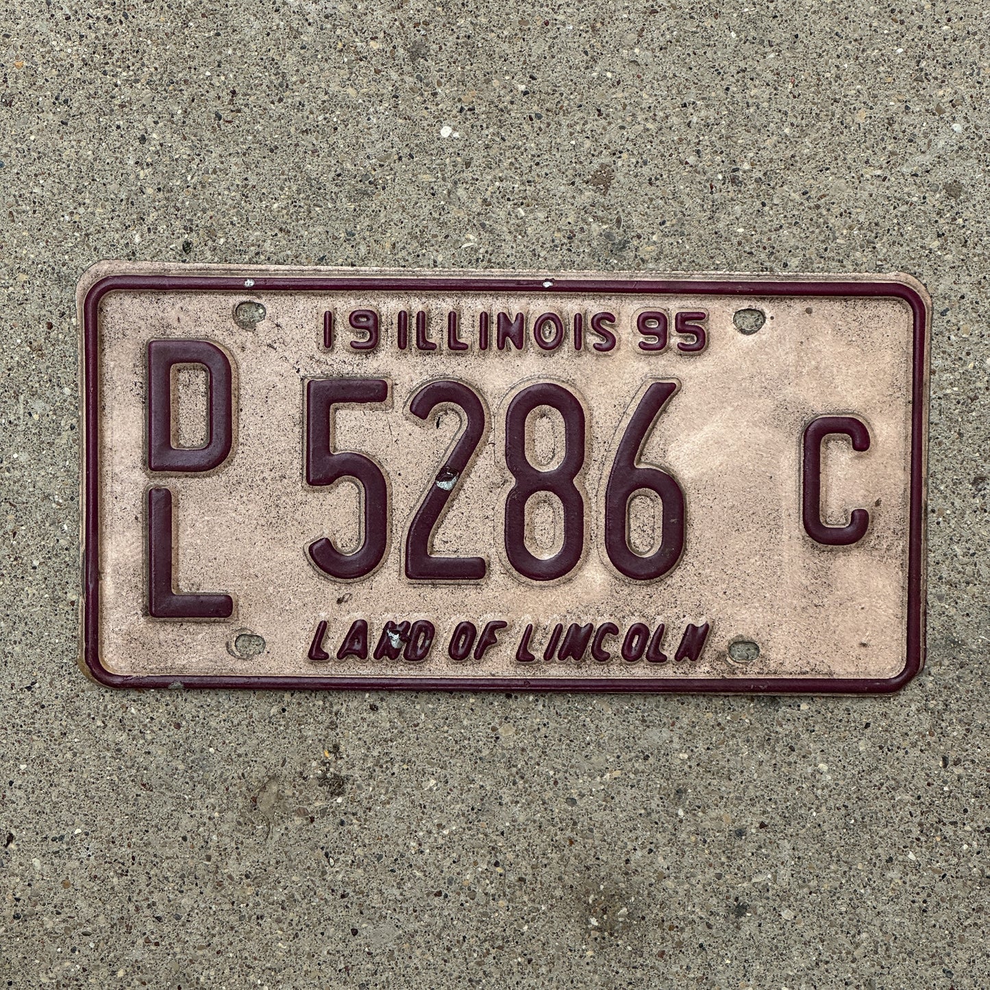 Photo of a 1995 Illinois Dealer License Plate Auto Tag 1 Vintage Garage 5286 C with original patina