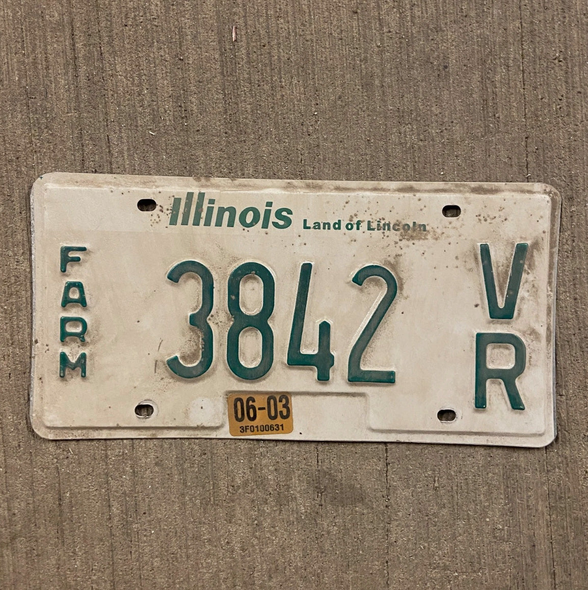 Photo of a 1995 Illinois Farm License Plate Auto Tag 2 Garage Decor 3842 VR