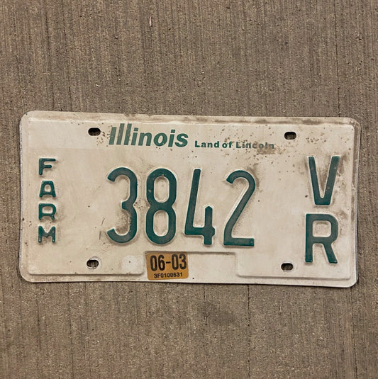 Photo of a 1995 Illinois Farm License Plate Auto Tag 2 Garage Decor 3842 VR