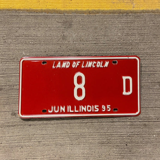 Photo of a 1995 Illinois Truck License Plate Auto Tag Garage Decor Vintage Low Number Single Digit 8 D with original patina