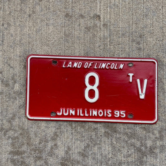 Photo of a 1995 Illinois Truck Tractor License Plate Auto Tag Garage Decor Vintage Low Number Single Digit 8 TV with original patina