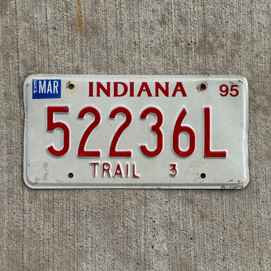 Photo of a 1995 Indiana Trailer License Plate Auto Tag Garage Decor Vintage 52236 L with original patina