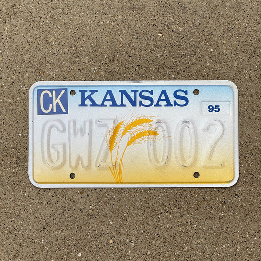 Photo of a 1995 Kansas Error License Plate Auto Tag Garage Decor Vintage Misprint GWZ 002