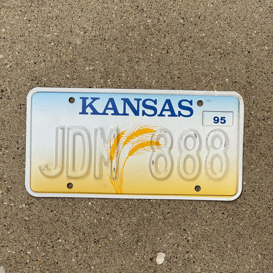 Photo of a 1995 Kansas Error License Plate Auto Tag Garage Decor Vintage Repeat Repeating Misprint JDM 888