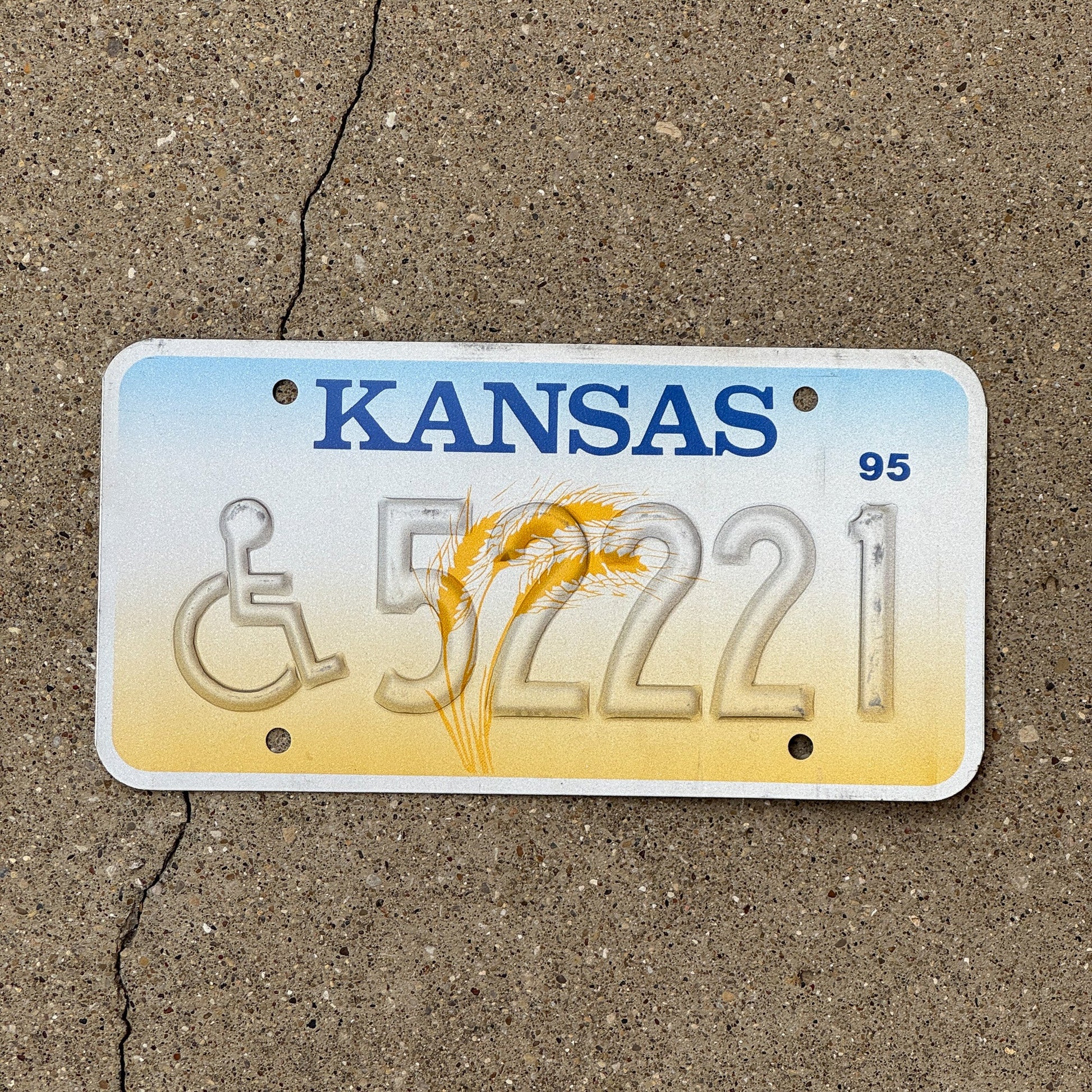 Photo of a 1995 Kansas Handicapped Error License Plate Auto Tag Garage Decor Vintage 222 Repeat Repeating 52221