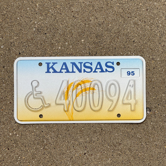 Photo of a 1995 Kansas Handicapped Error License Plate Auto Tag Garage Decor Vintage Misprint 40094