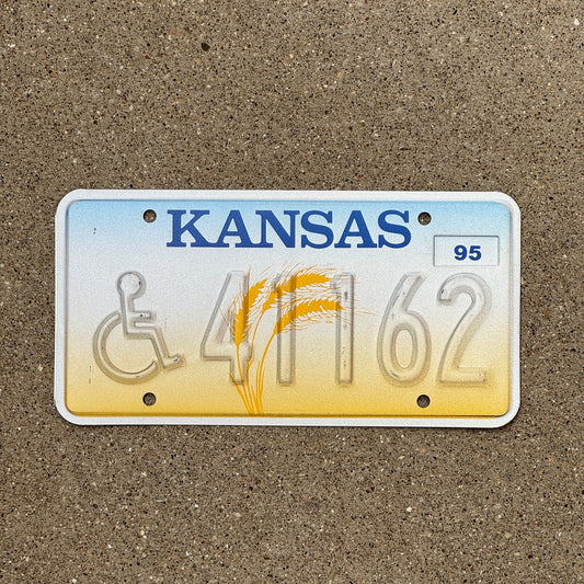 Photo of a 1995 Kansas Handicapped Error License Plate Auto Tag Garage Decor Vintage Misprint 41162