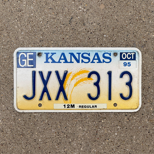 Photo of a 1995 Kansas License Plate Auto Tag Garage Decor Vintage JXX 313
