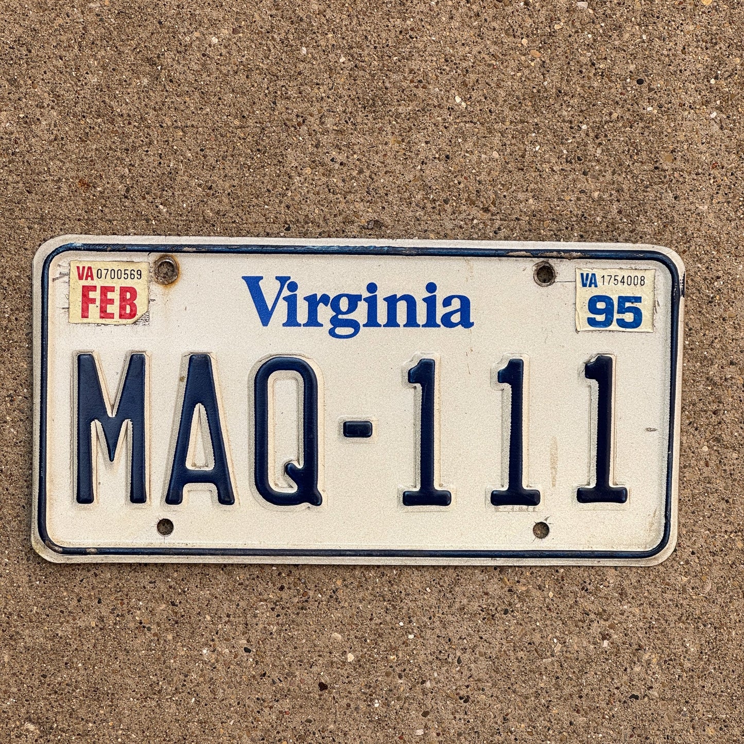 Photo of a 1995 Virginia License Plate Auto Tag Garage Decor Vintage Repeat Repeating MAQ 111