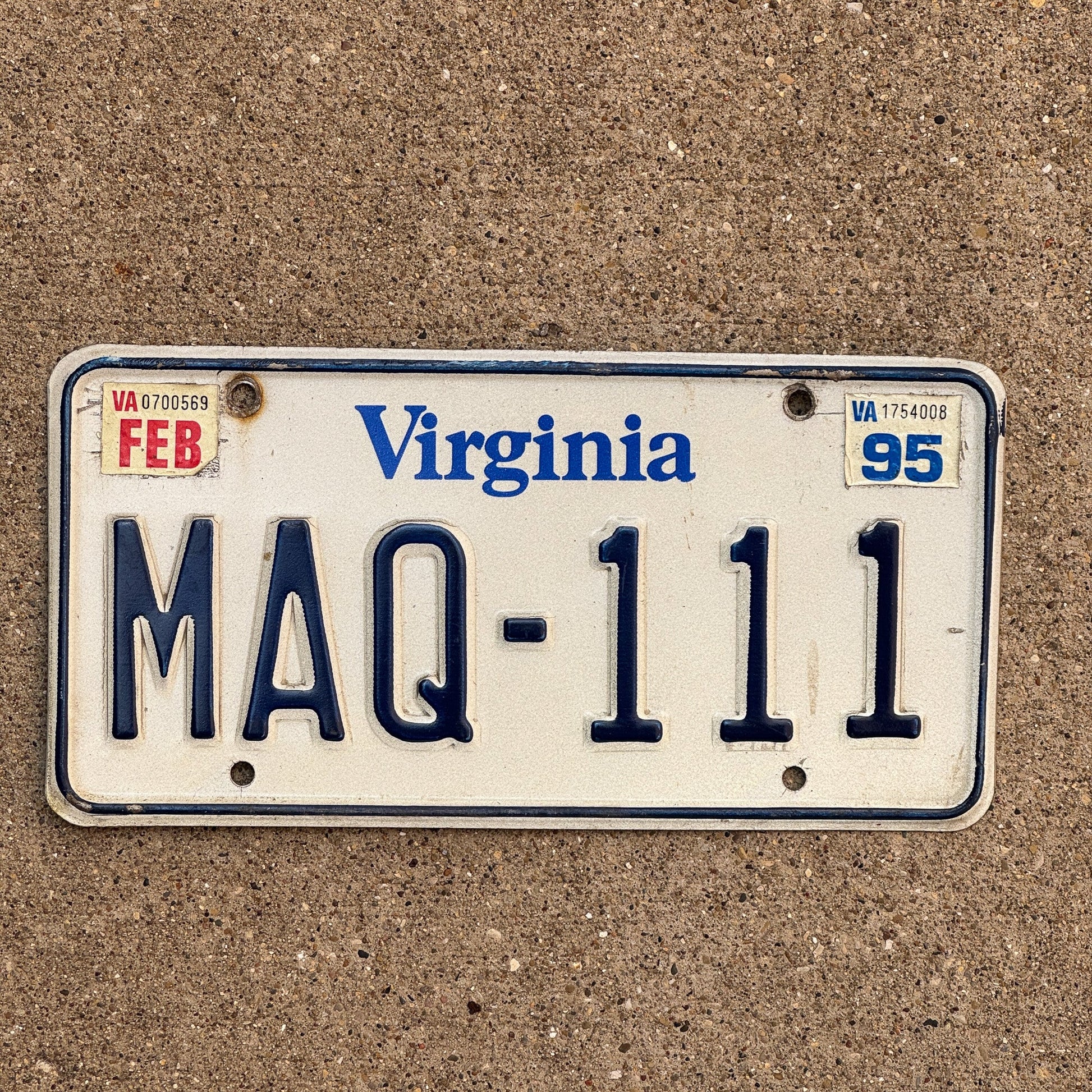 Photo of a 1995 Virginia License Plate Auto Tag Garage Decor Vintage Repeat Repeating MAQ 111