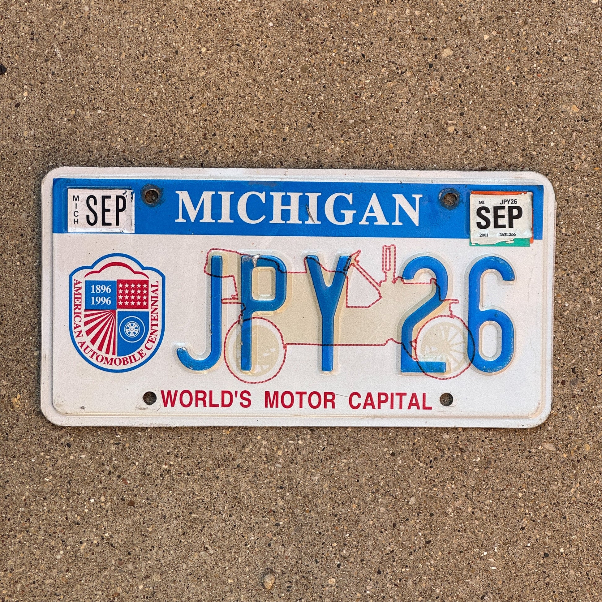 Photo of a 1996 2001 Michigan Graphic / Specialty License Plate Auto Tag Garage Decor Vintage World's Motor Capital JPY 26