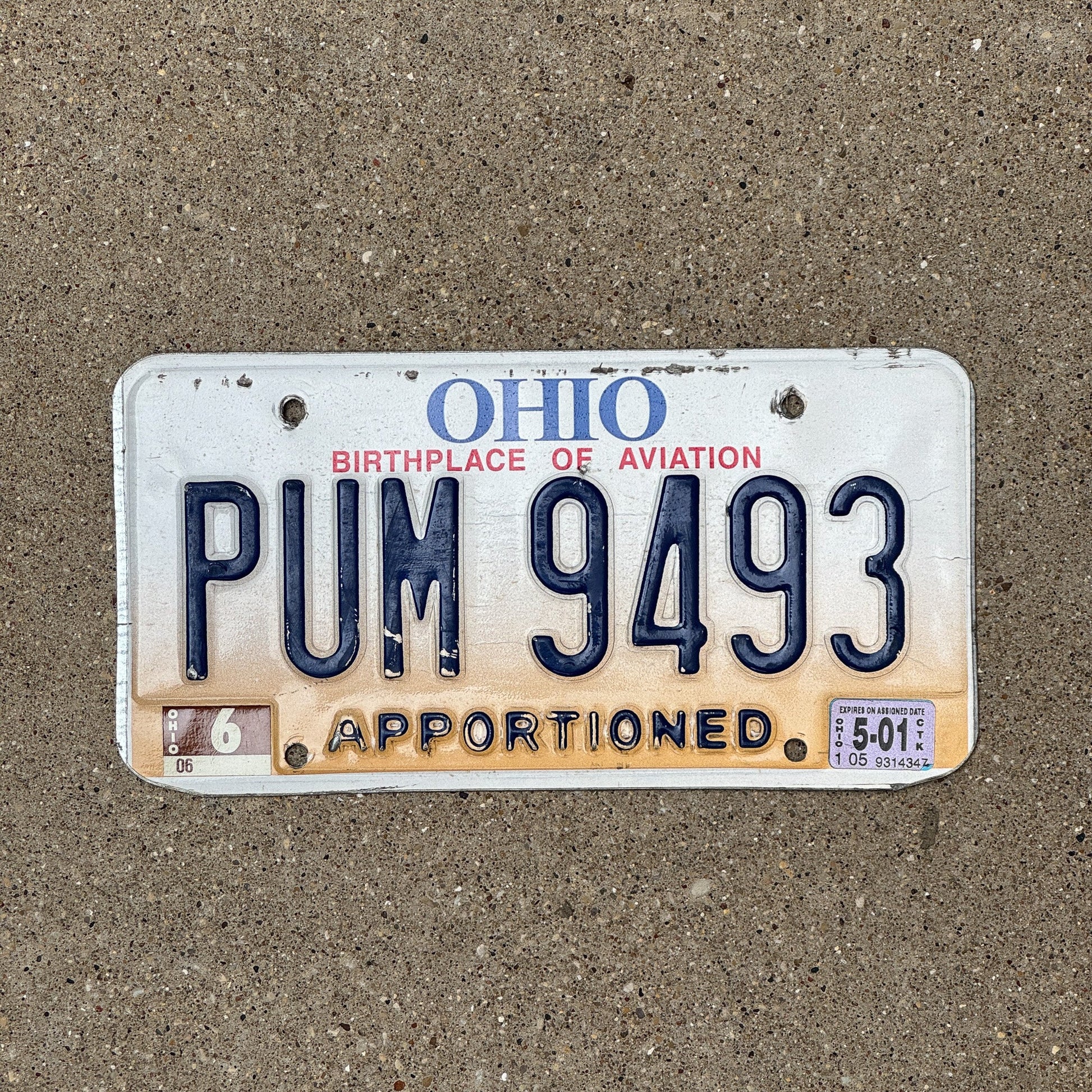 Photo of a 1996 2001 Ohio Apportioned License Plate Auto Tag Garage Decor Vintage PUM 9493