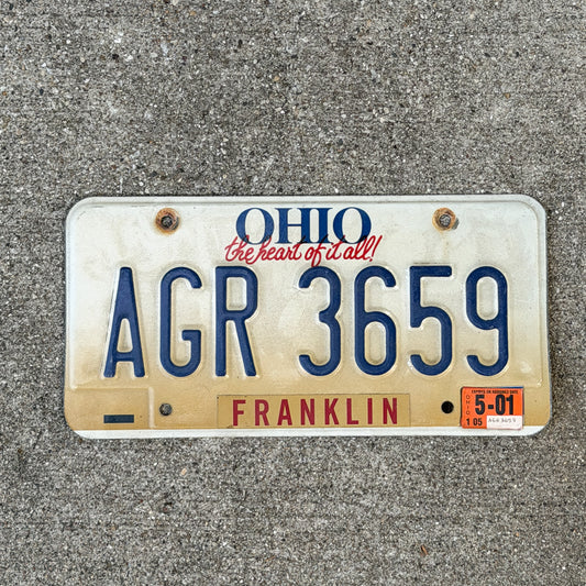 Photo of a 1996 2001 Ohio License Plate Auto Tag Garage Decor Vintage AGR 3659 with original patina