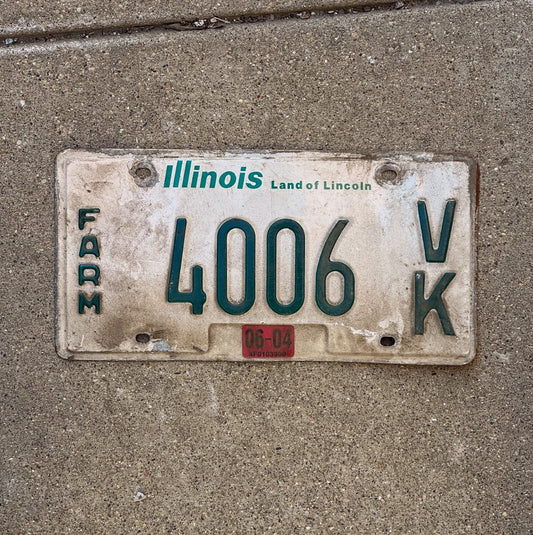 Photo of a 1996 2004 Illinois Farm License Plate Auto Tag Garage Decor 4006 VK