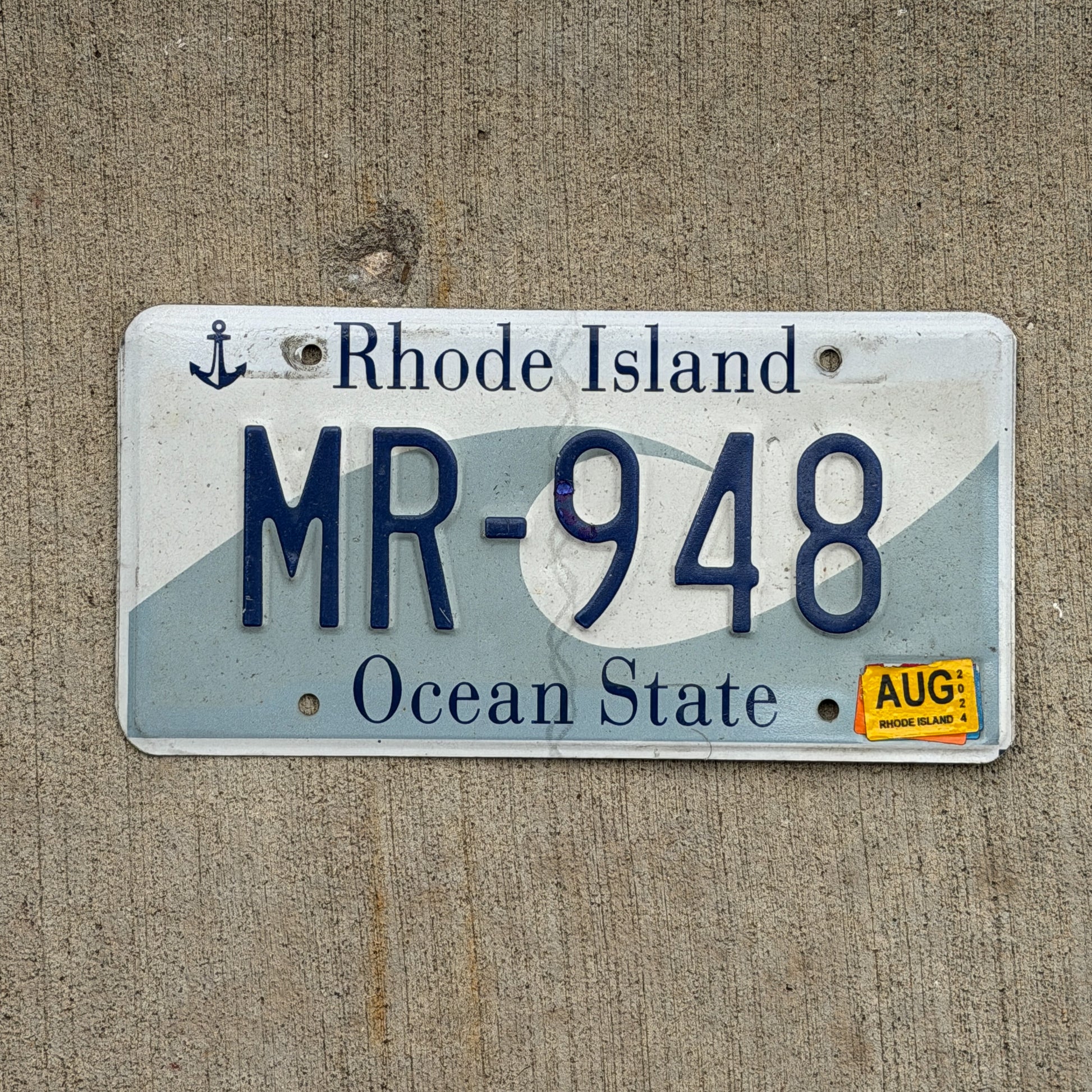 Photo of a 1996 2024 Rhode Island License Plate Auto Tag Garage Decor Vintage MR 948 with original patina