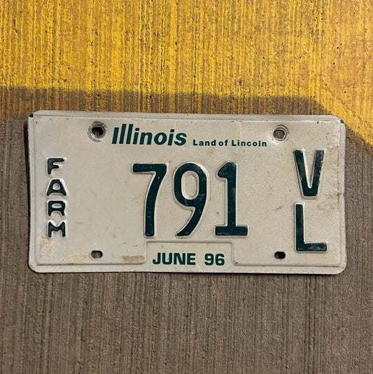 Photo of a 1996 Illinois Farm License Plate Auto Tag 1 Garage Decor 791 VL