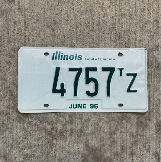 Photo of a 1996 Illinois Truck Tractor License Plate Auto Tag Garage Decor Vintage 4757 TZ with original patina
