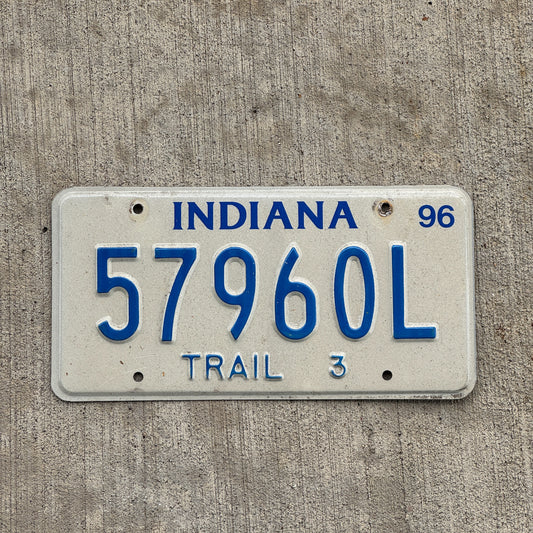 Photo of a 1996 Indiana Trailer License Plate Auto Tag Garage Decor Vintage 57960 L with original patina