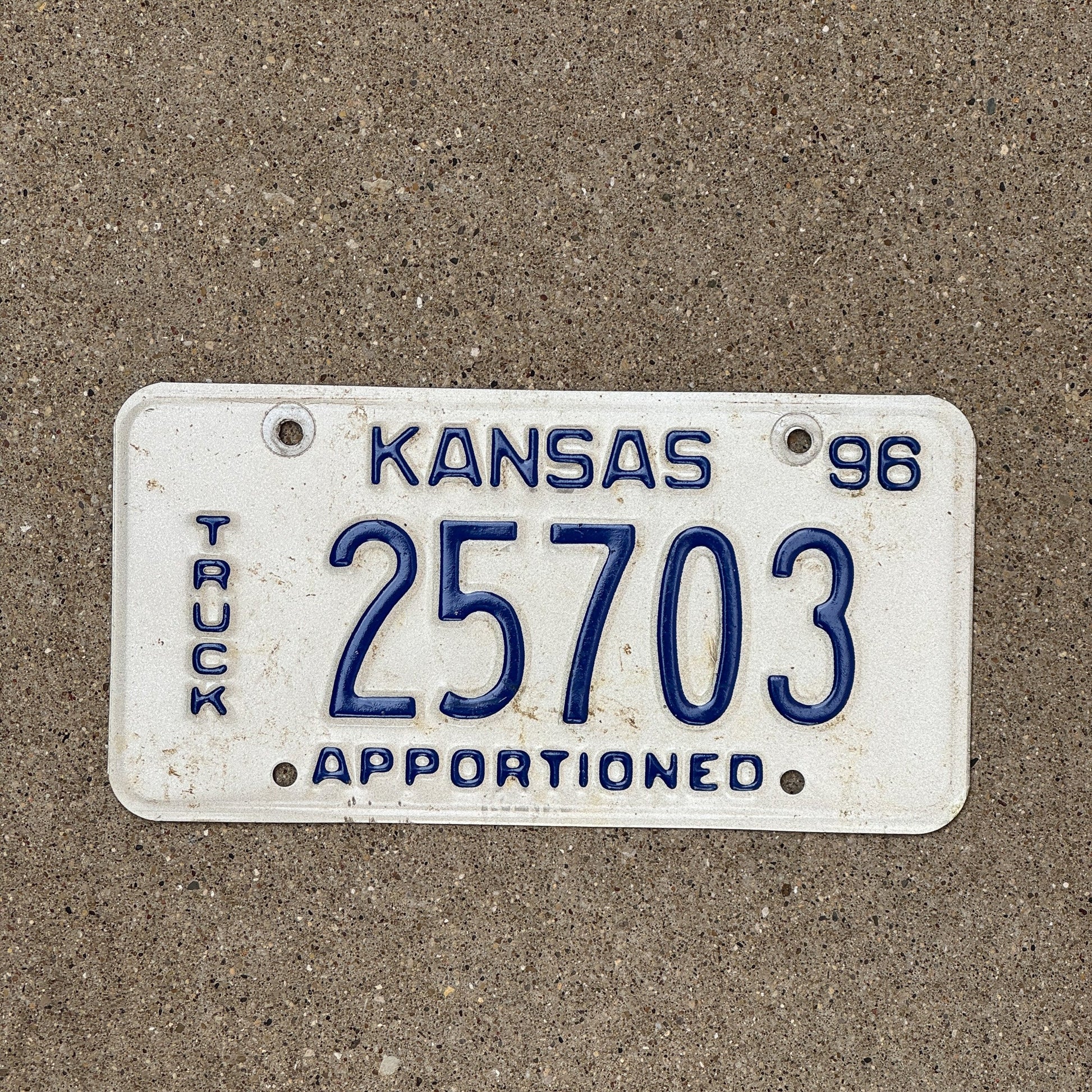 Photo of a 1996 Kansas Apportioned License Plate Auto Tag Garage Decor Vintage 25703