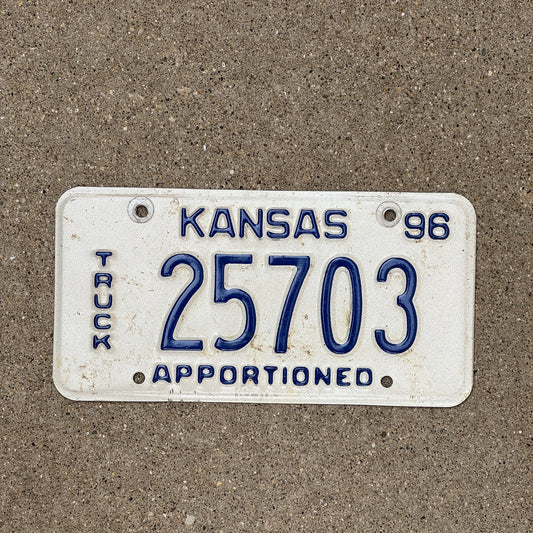 Photo of a 1996 Kansas Apportioned License Plate Auto Tag Garage Decor Vintage 25703
