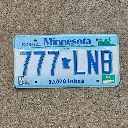 Photo of a 1996 Minnesota License Plate Auto Tag Garage Decor Vintage Repeat Repeating 777 LNB