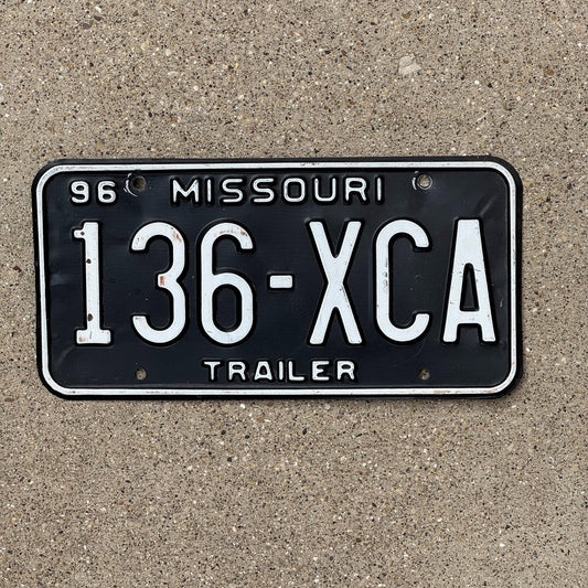 Photo of a 1996 Missouri Trailer License Plate Auto Tag Garage Decor Vintage 136 XCA