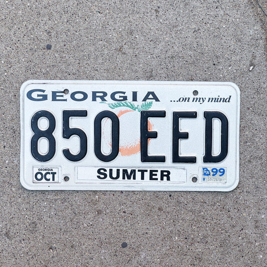 Photo of a 1997 1999 Georgia License Plate Auto Tag Garage Decor Vintage 850 EED with original patina