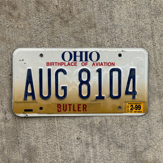 Photo of a 1997 1999 Ohio License Plate Auto Tag Garage Decor Vintage AUG 8104 with original patina