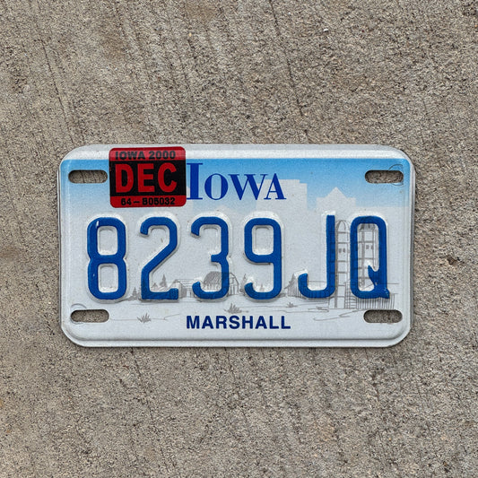 Photo of a 1997 2000 Iowa Motorcycle License Plate Auto Tag Garage Decor Vintage Marshall County 8239 JQ