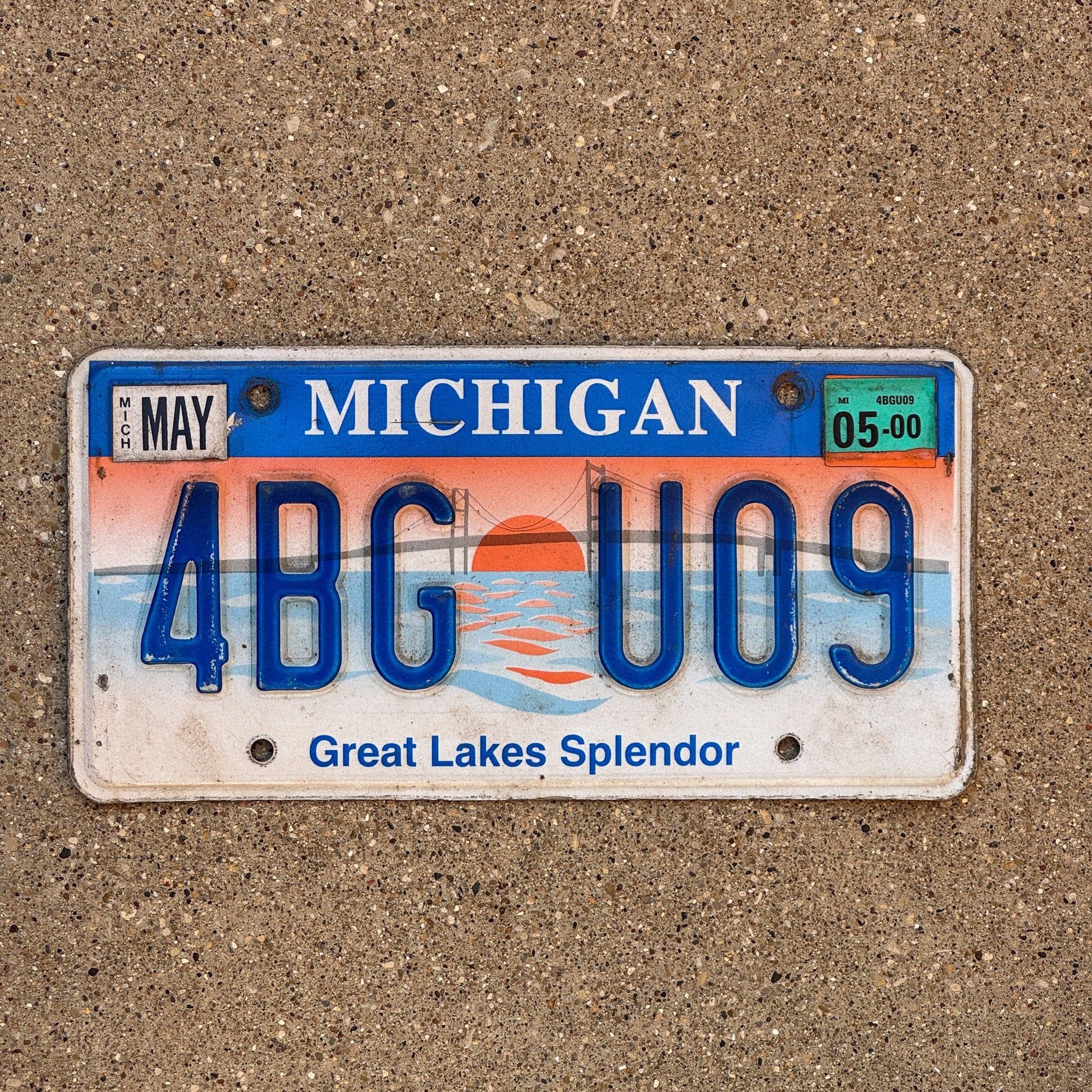 Photo of a 1997 2000 Michigan Graphic / Specialty License Plate Auto Tag Garage Decor Vintage Great Lakes Splendor 4BG U09