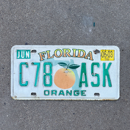 Photo of a 1997 2003 Florida License Plate Auto Tag Garage Decor Vintage C78 ASK with original patina