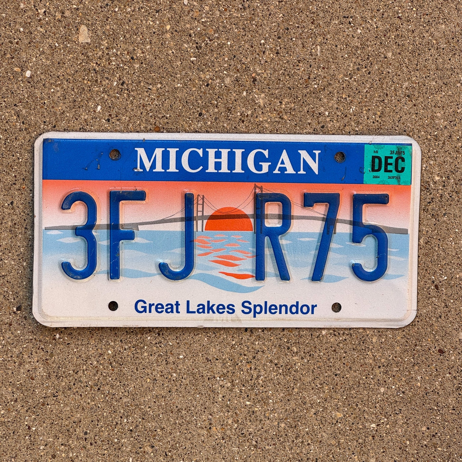 Photo of a 1997 2004 Michigan Graphic / Specialty License Plate Auto Tag Garage Decor Vintage Great Lakes Splendor 3FJR 75